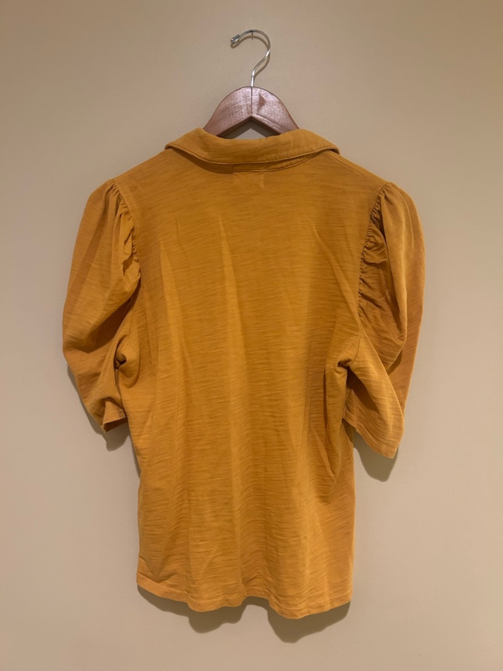 Nation LTD Mustard 3/4 Puff Sleeve Polo Top with Gold Buttons Size M - Picture 5 of 7